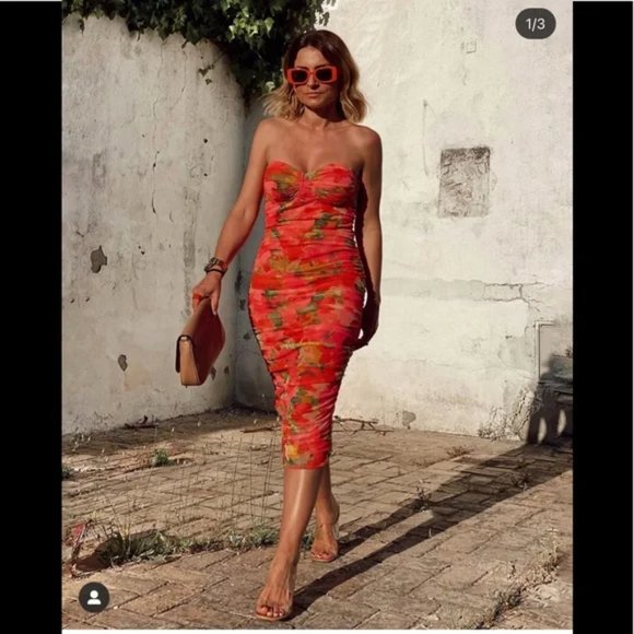 ZARA Tulle Corset Floral Dress - Picture 5 of 5